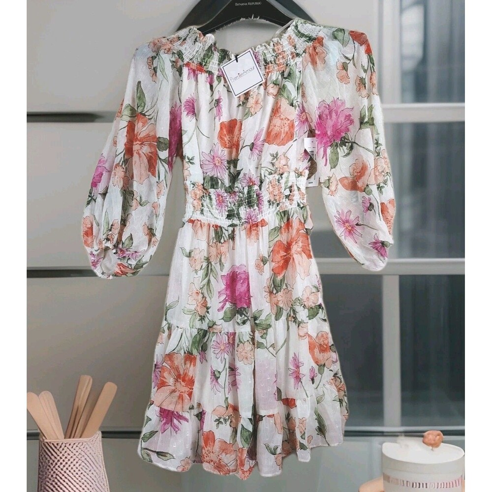 Premier Amour NWT Floral Fit & Flare Romantic Peasant Sleeve Dress Size 2